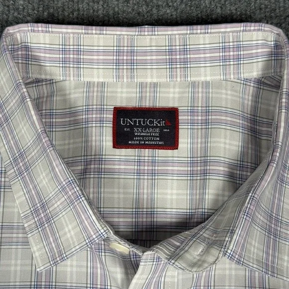 UNTUCKIT Shirt Mens 2XL Purple Plaid Bruno Short Sleeve Button Down - Picture 2 of 9
